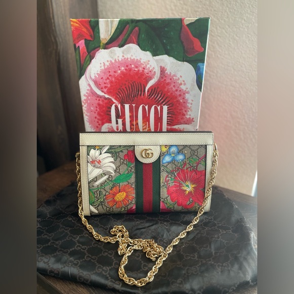 EUC GUCCI GG SUPREME MONOGRAM FLORA OPHIDIA Chain Shoulder Bag - Picture 2 of 16